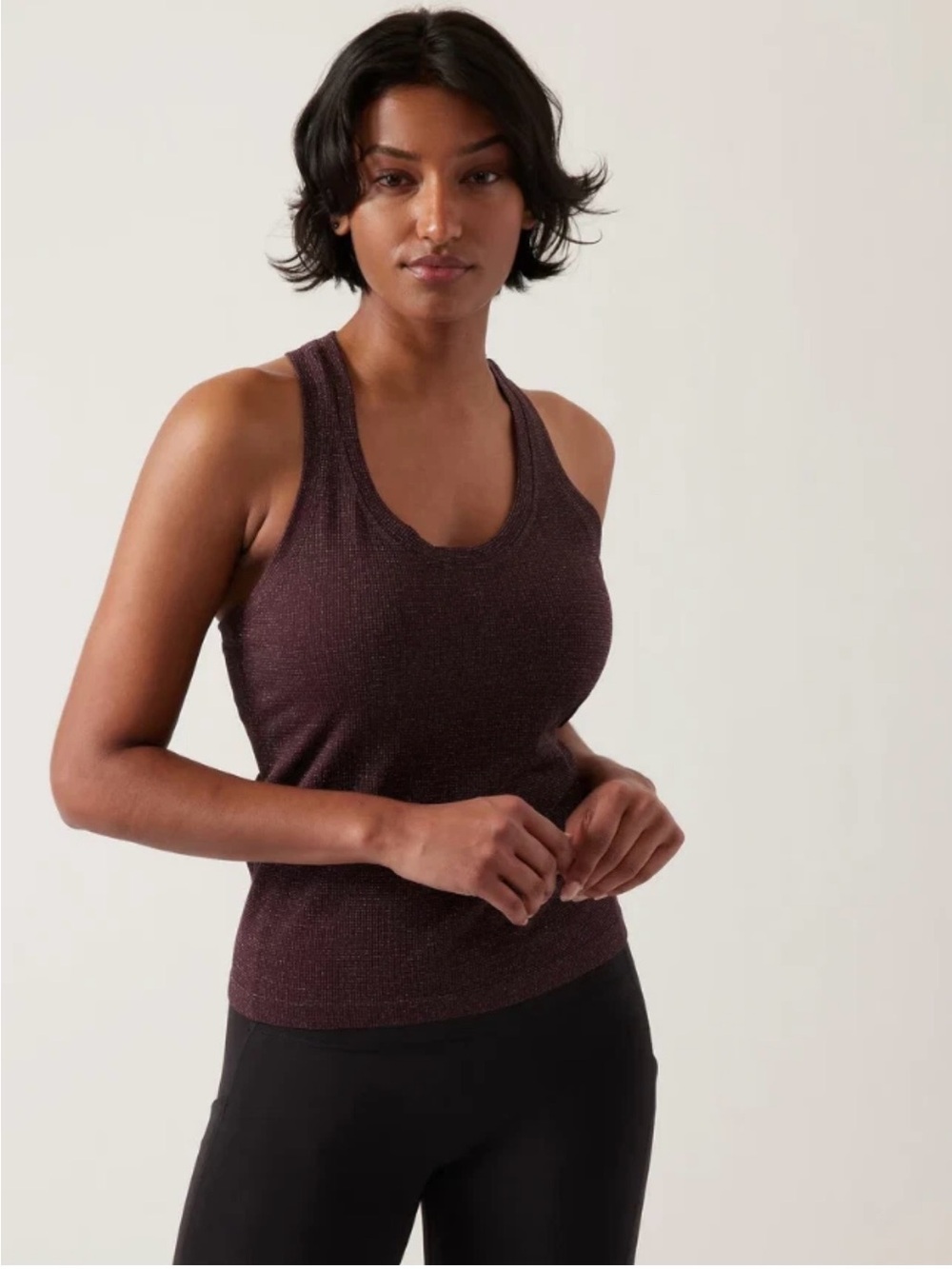 Athleta Shimmer Rib Racerback Tank Top Womens Small Purple Metallic Stretch